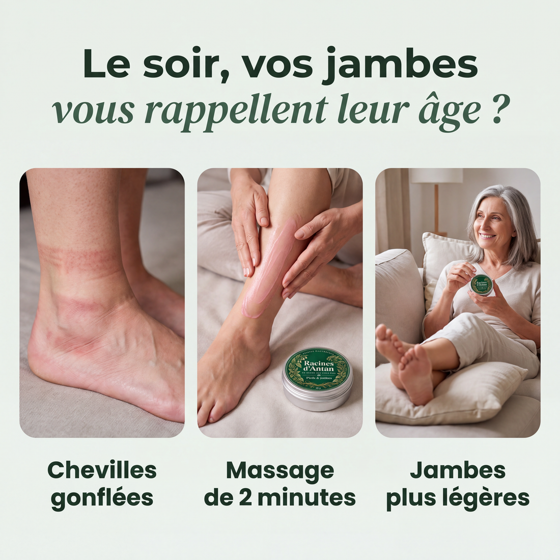 Chevilles gonflées, massage de 2 minutes, jambes plus légères